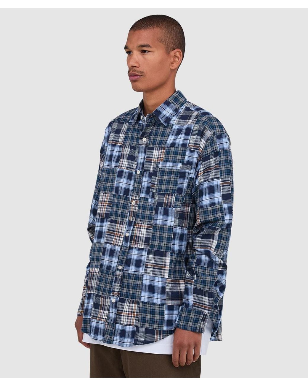Cafe Mountain Patchwork Check Heritage Shirt (Blues for men
