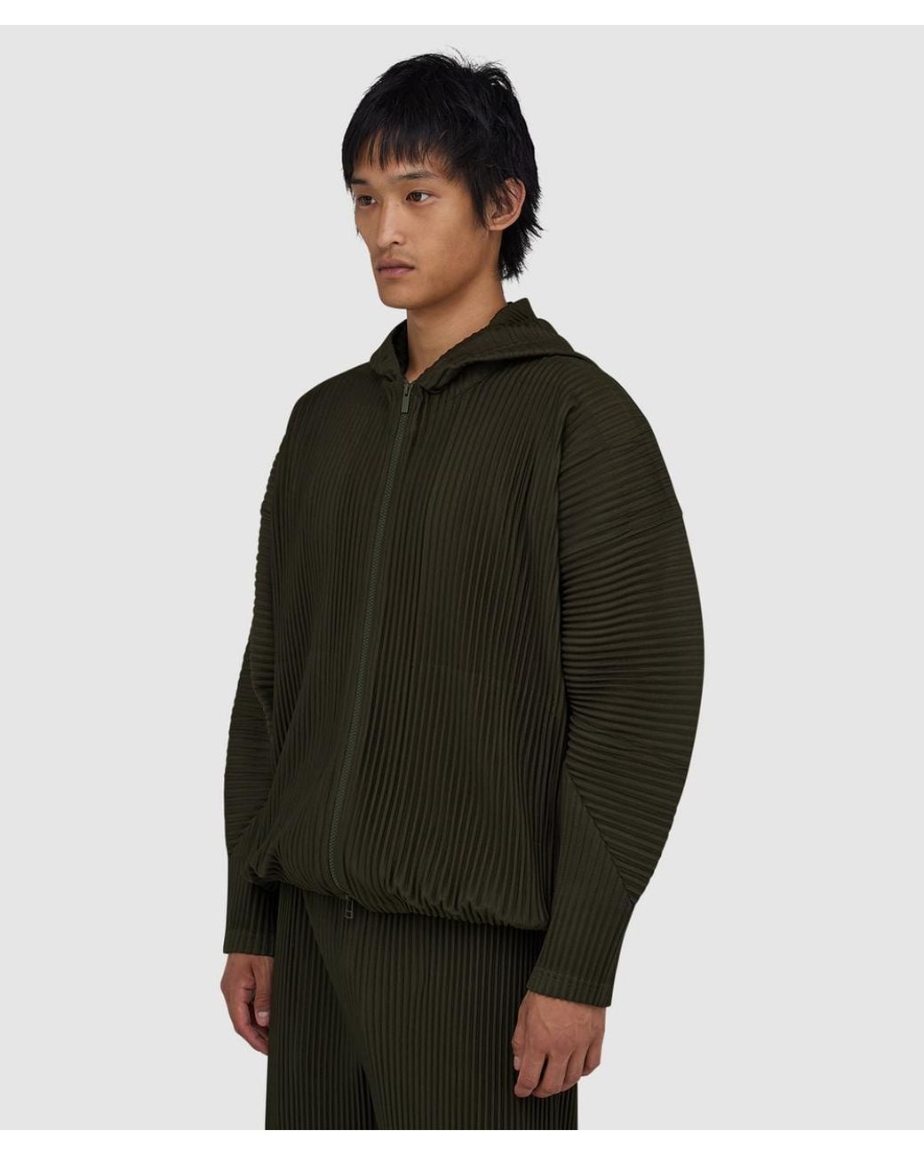 Homme Plissé Issey Miyake Green July Pleats Full Zip Hoodie (47-Shade Grayish for men