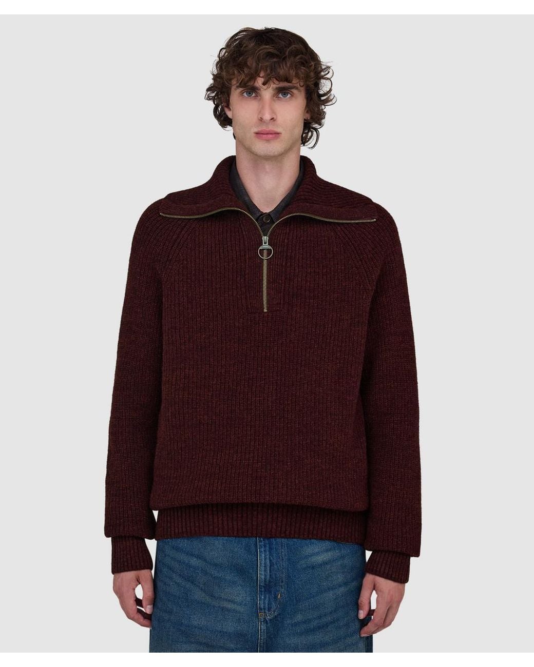 Barbour Red Riggbay Knitted Half Zip Sweater (Chestnut for men
