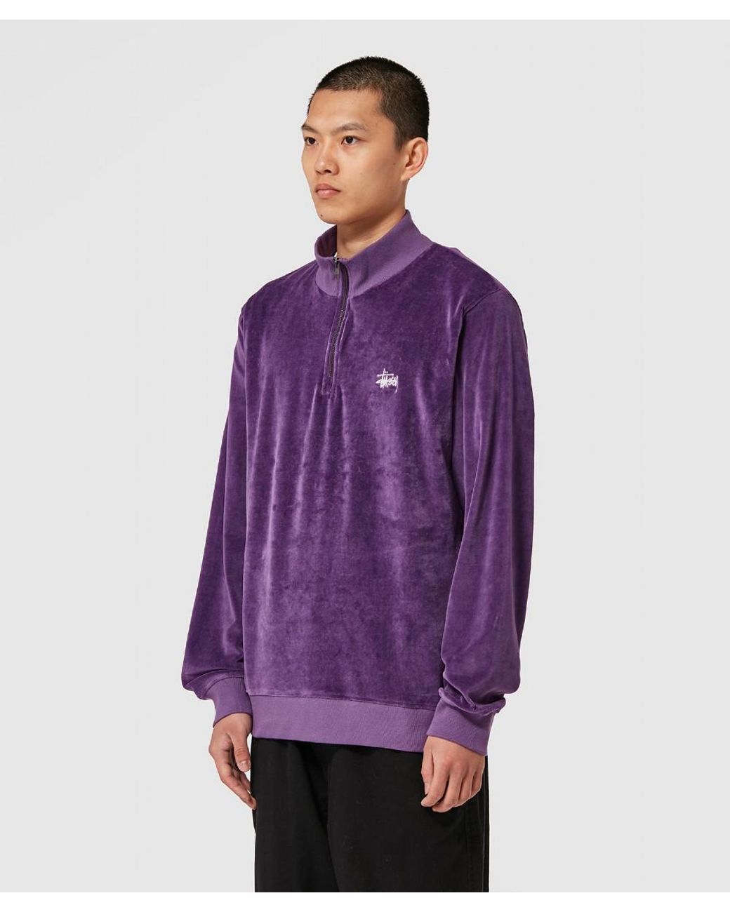 Stussy Velour Half-zip Sweatshirt in Purple for Men | Lyst