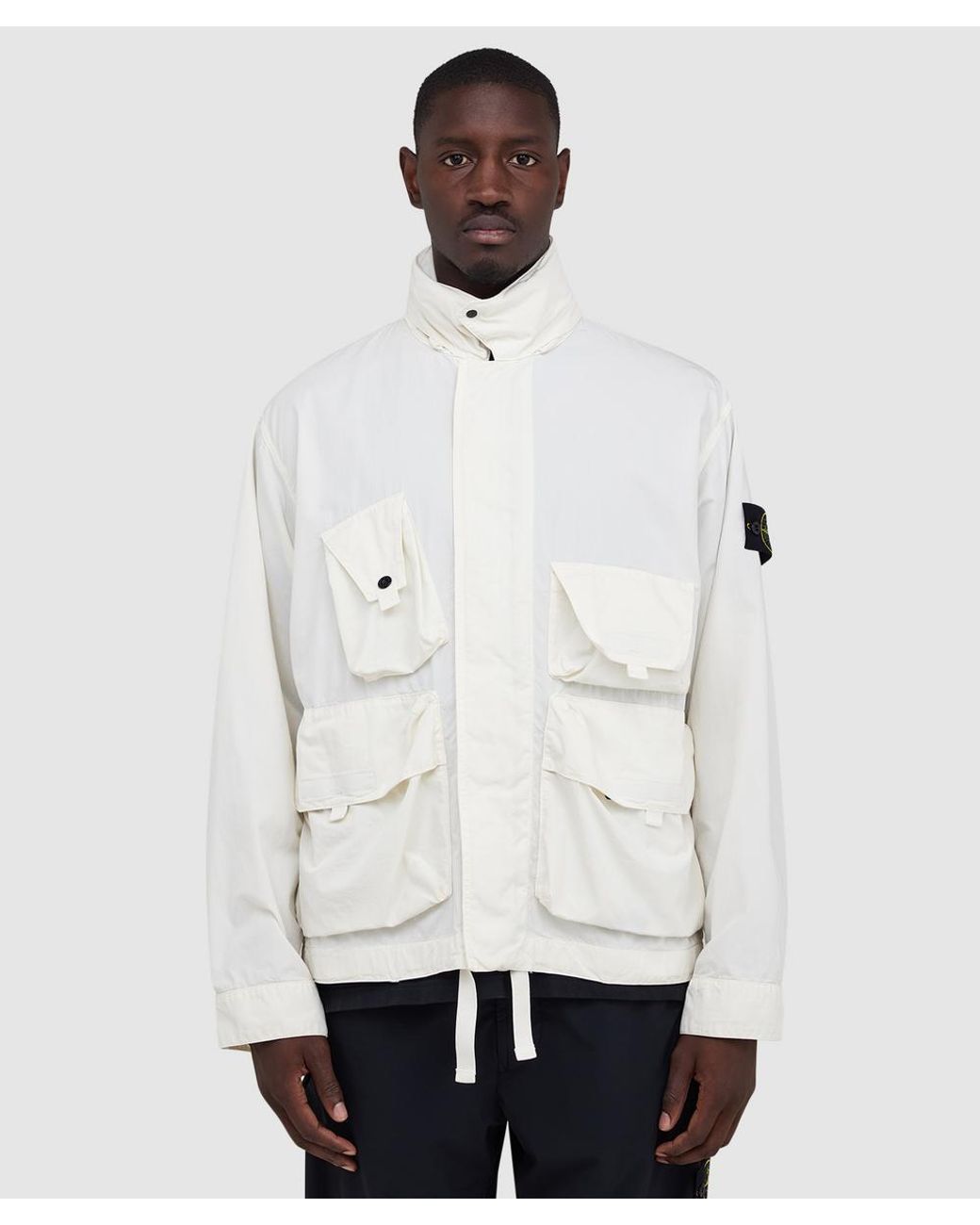 Stone Island White Cotton Nylon Micro Ripstop Garment Dyed Jacket (Ivory for men