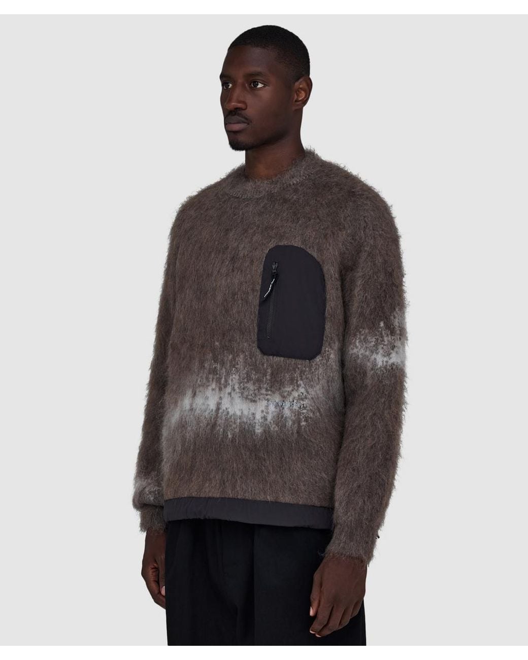 And Wander Brown Jacquard Shaggy Knit Sweater for men