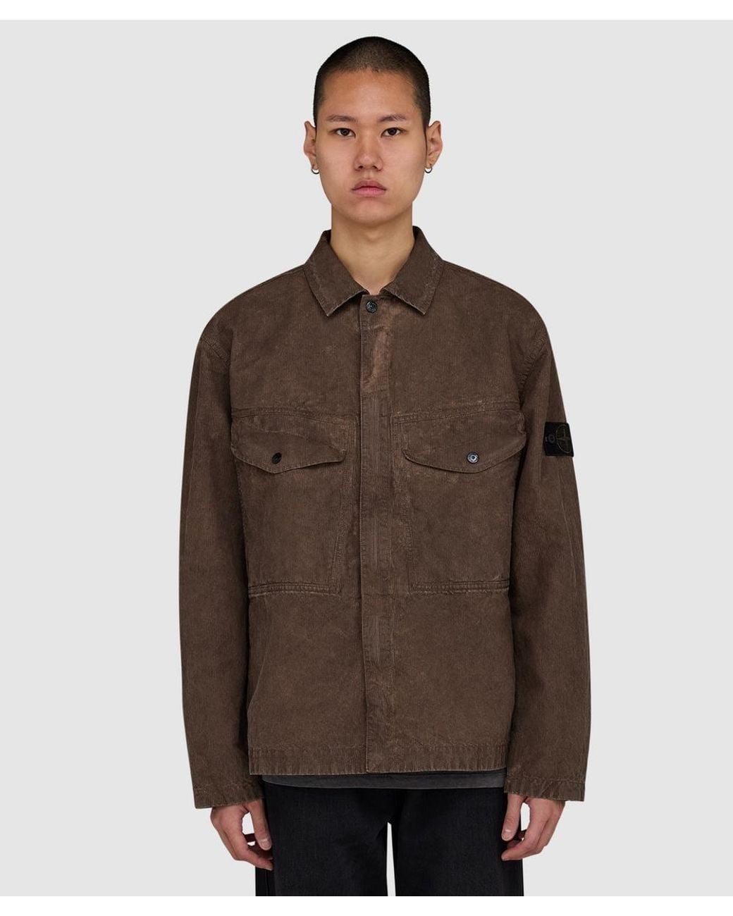 Stone Island Brown Corduroy 'Terra' Effect Overshirt for men