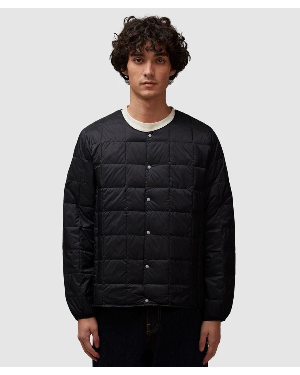 Taion Black Crewneck Button Down Jacket for men