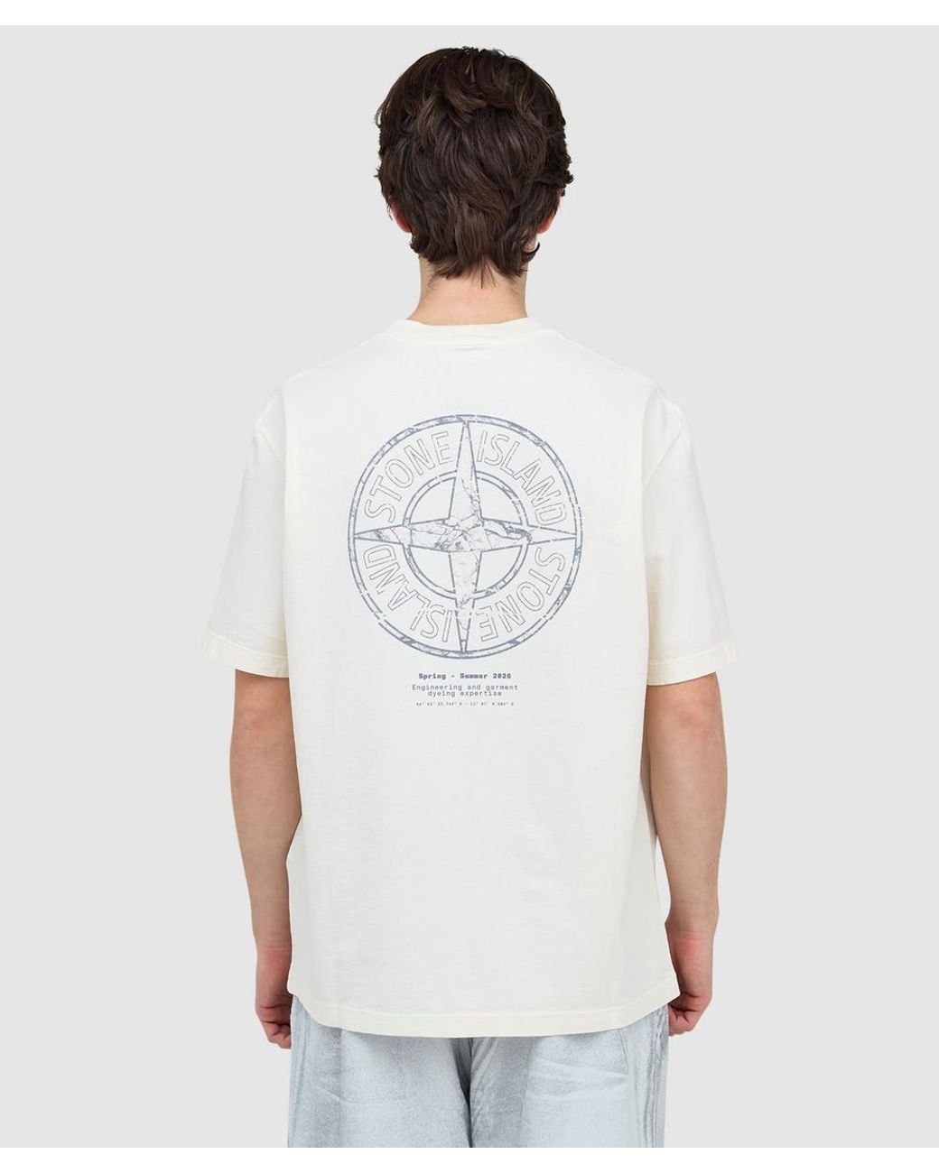 Stone Island White Stone Print T-Shirt (Ivory for men
