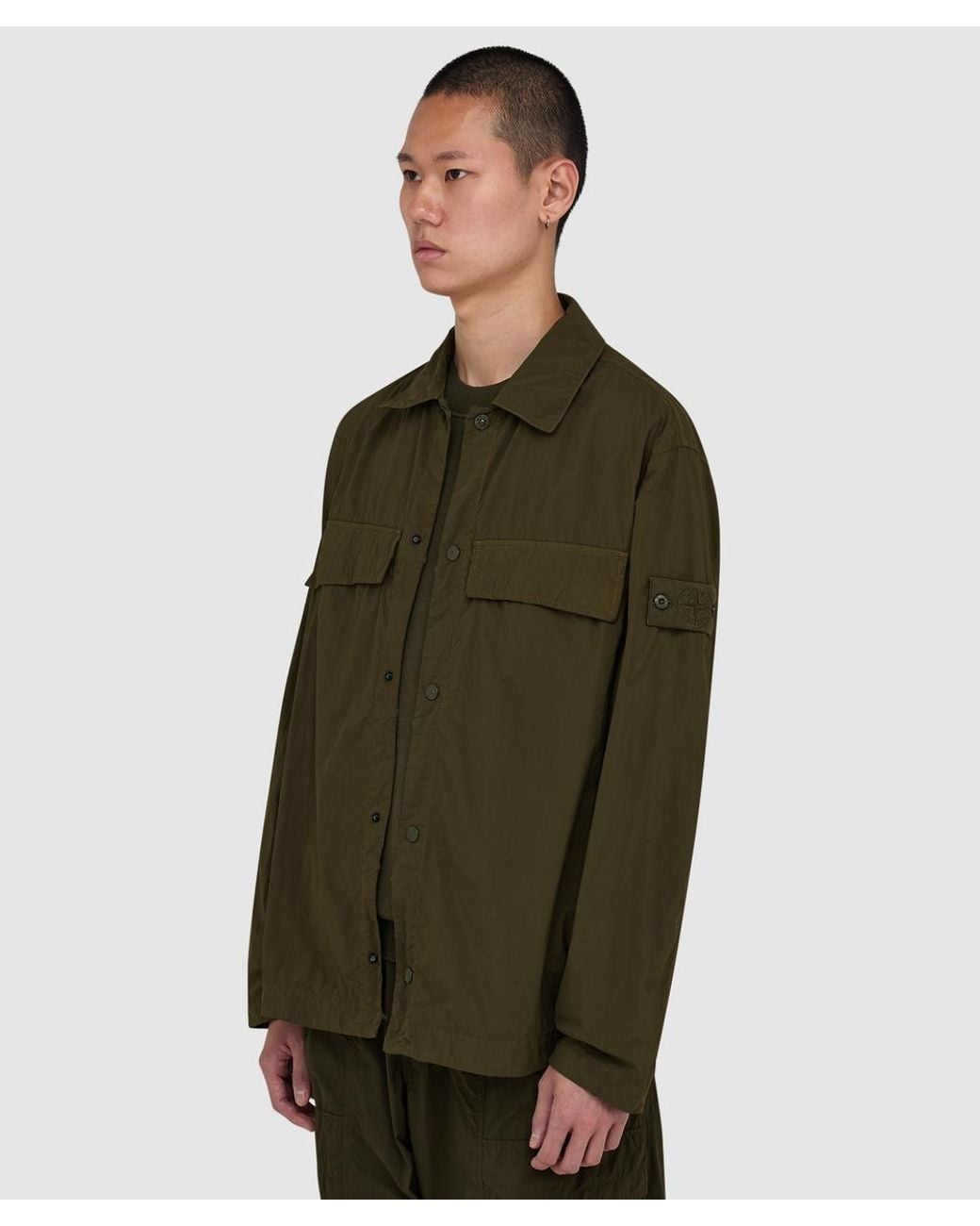 Stone Island Green Ghost Nylon Smerigliato Overshirt (Khaki for men