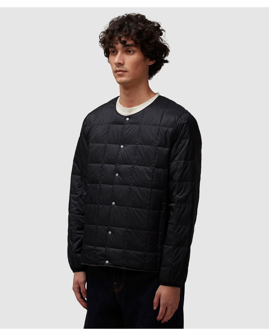 Taion Black Crewneck Button Down Jacket for men