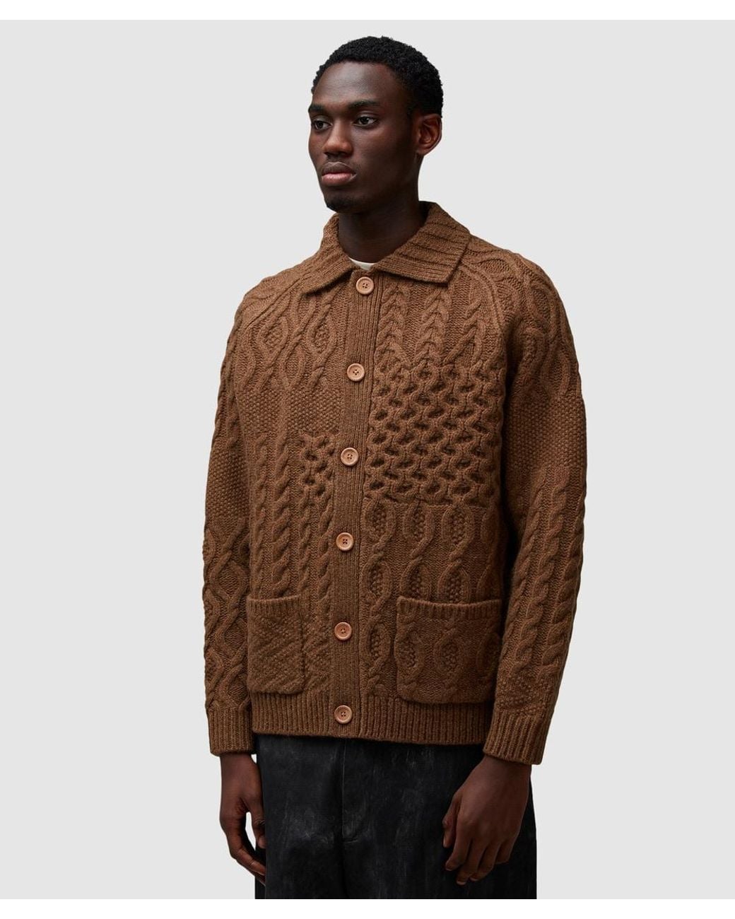 Beams Plus Brown Alan Patchwork Cardigan for men