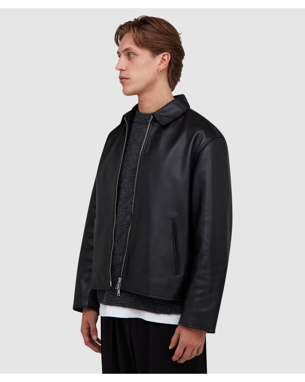 MKI Miyuki-Zoku Cropped Leather Rider Jacket in Black for Men