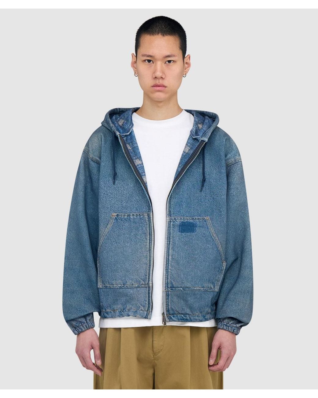 Beams Plus Blue Mock Print Hoodie (Fade for men