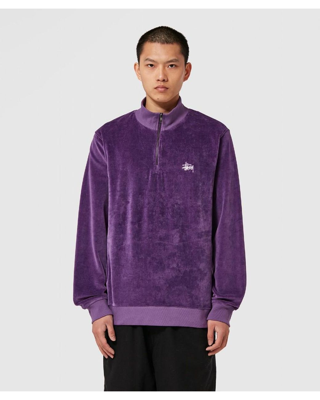 Stussy Velour Half-zip Sweatshirt in Purple for Men | Lyst