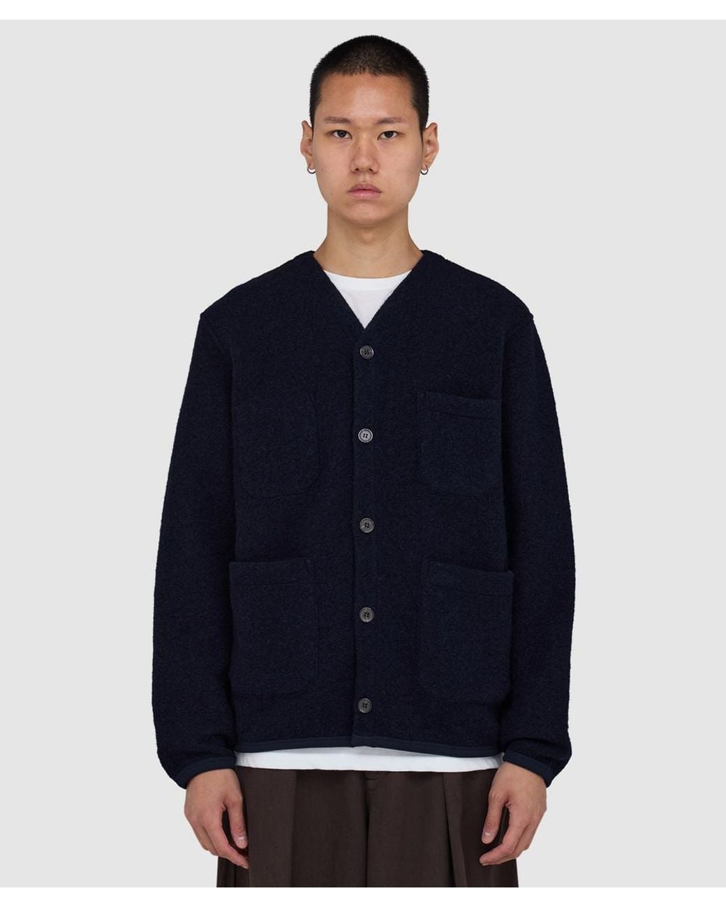 Universal Works Blue Wool Fleece Cardigan for men