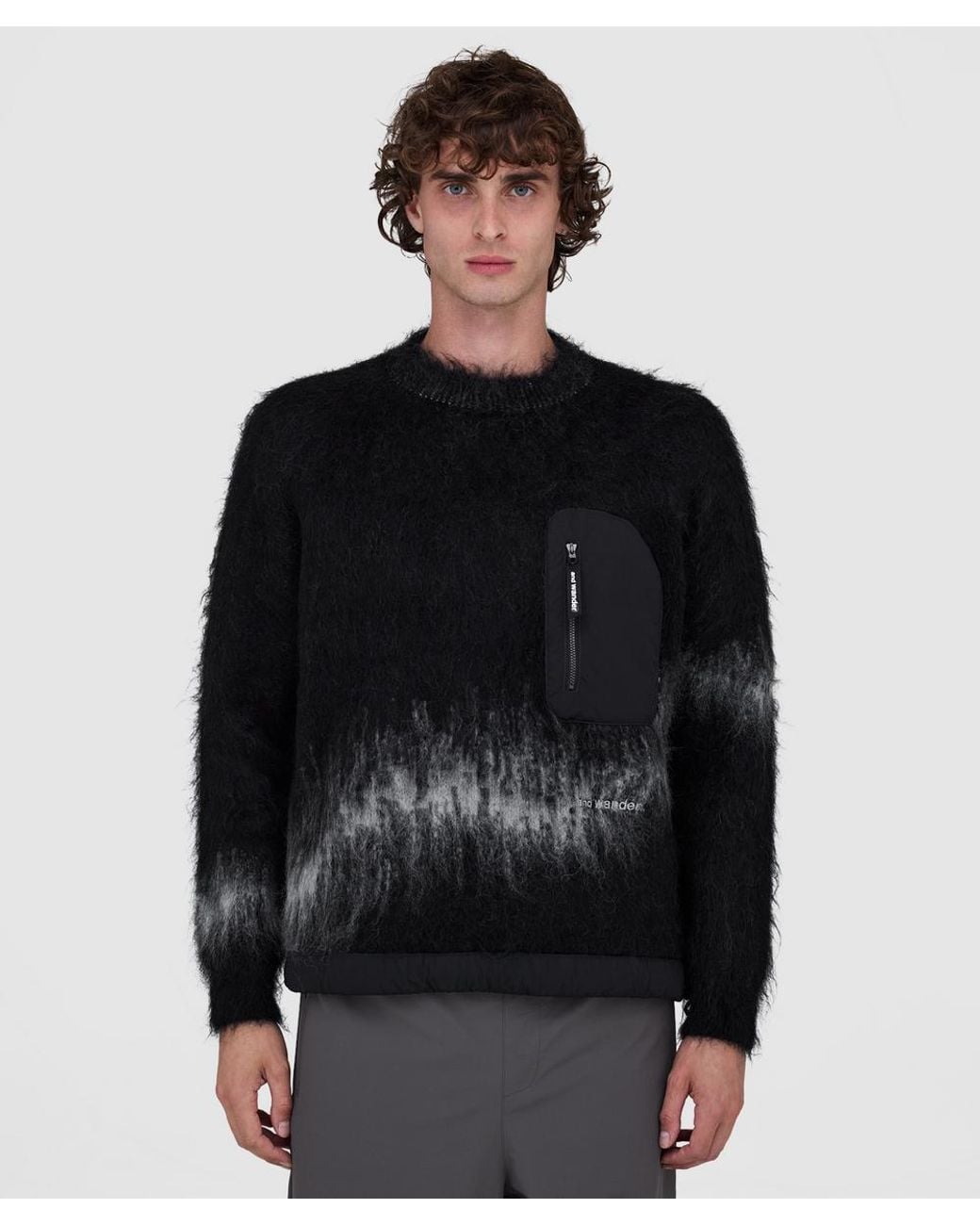 And Wander Black Jacquard Shaggy Knit Sweater for men