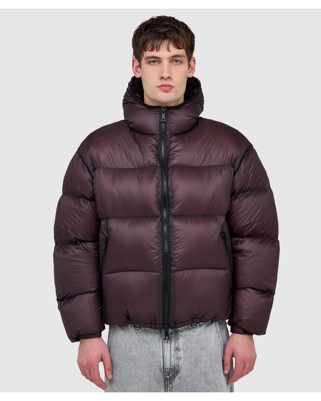 MKI Miyuki-Zoku Brown Translucent Hooded Bubble Jacket (Raisin for men