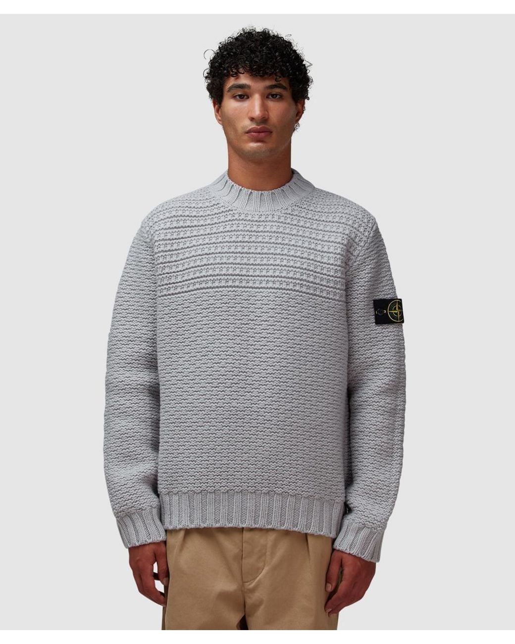 Stone Island Gray Pure Wool Stitch Knit Sweater (Pearl for men