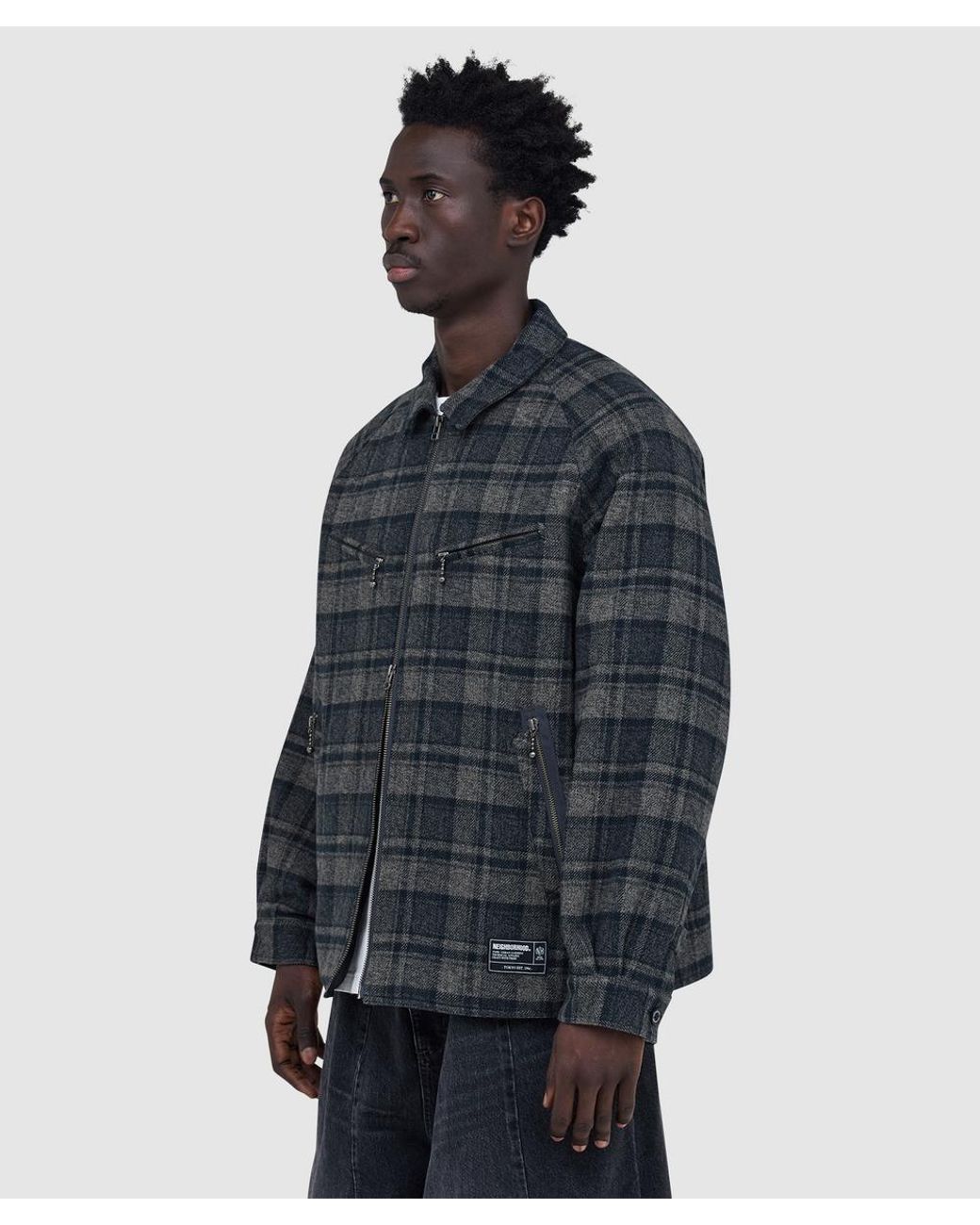 Neighborhood Blue Check Zip Shirt Jacket for men