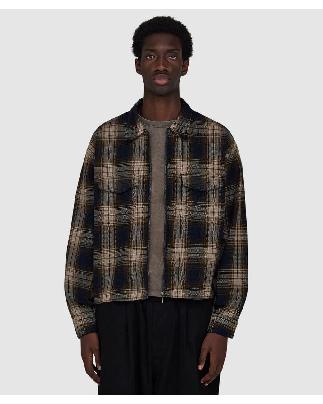 Beams Plus Black Mesh Zip Shirt for men