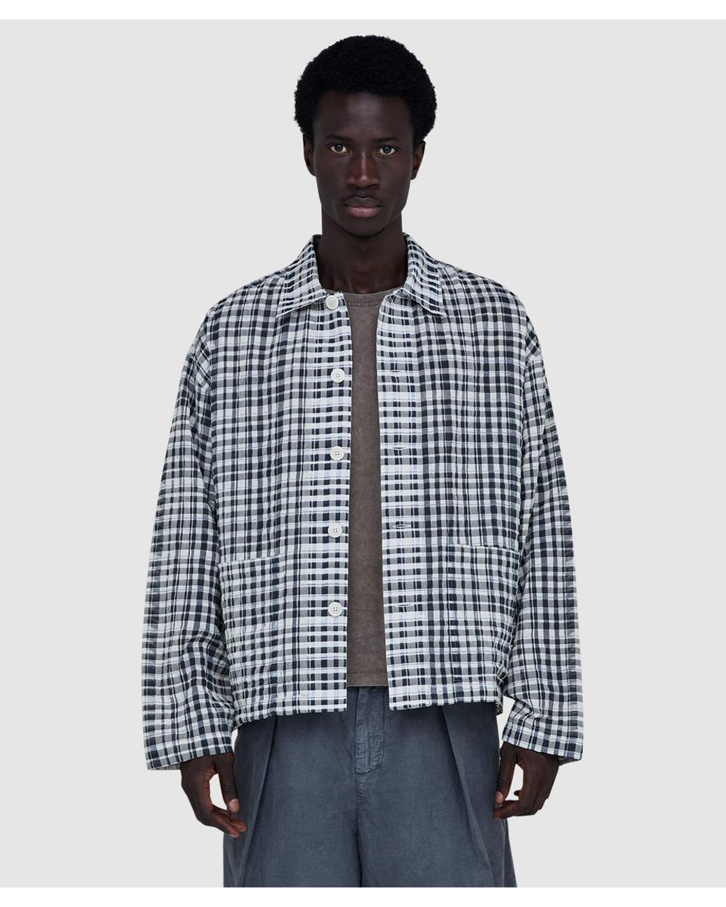 YMC Blue Pj Overshirt (Charcoal/Off for men