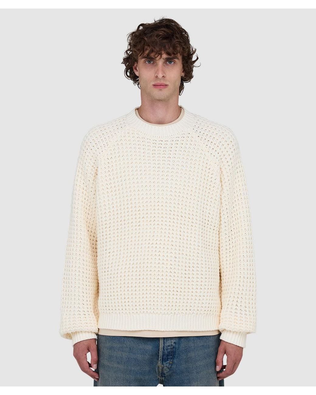 About Blank White Moss Stitch Sweater for men