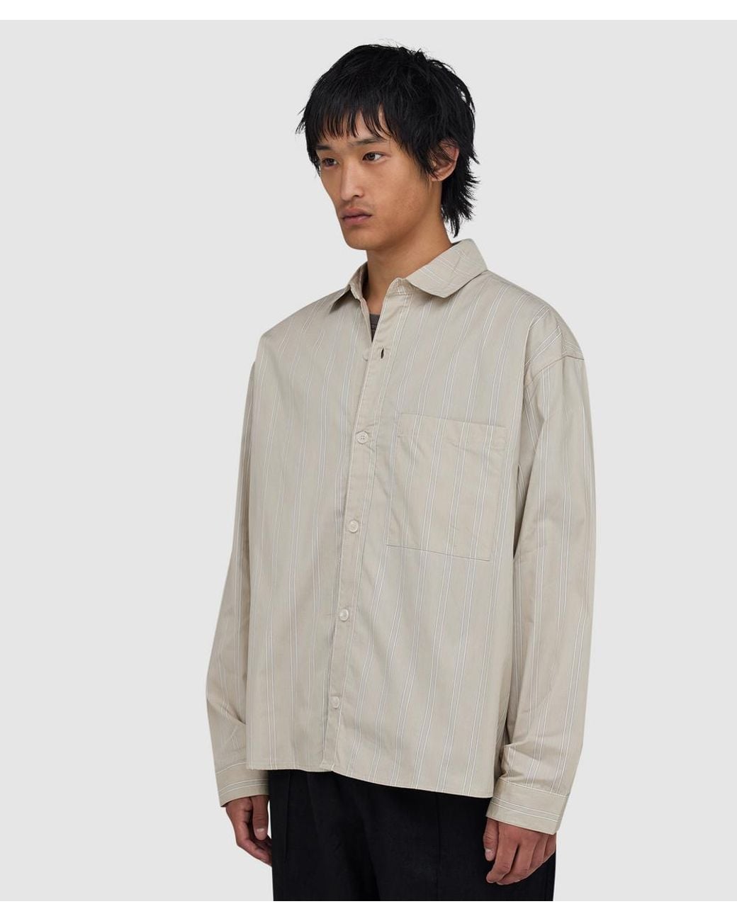 MKI Miyuki-Zoku Gray Poplin Stripe Box Dress Shirt (Light Sage for men