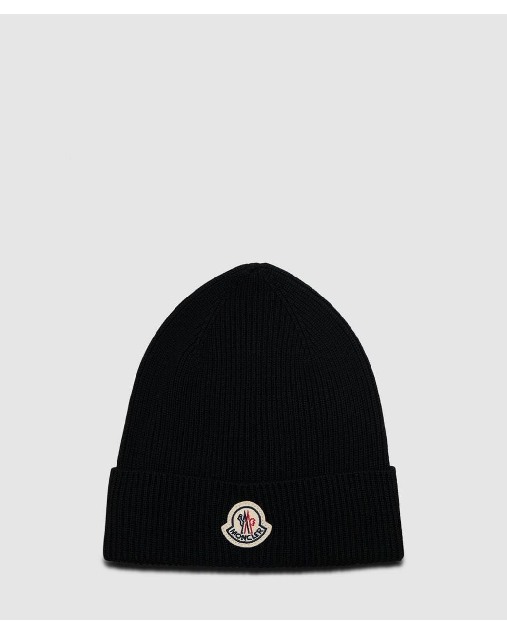 Moncler Black Knitted Logo Beanie