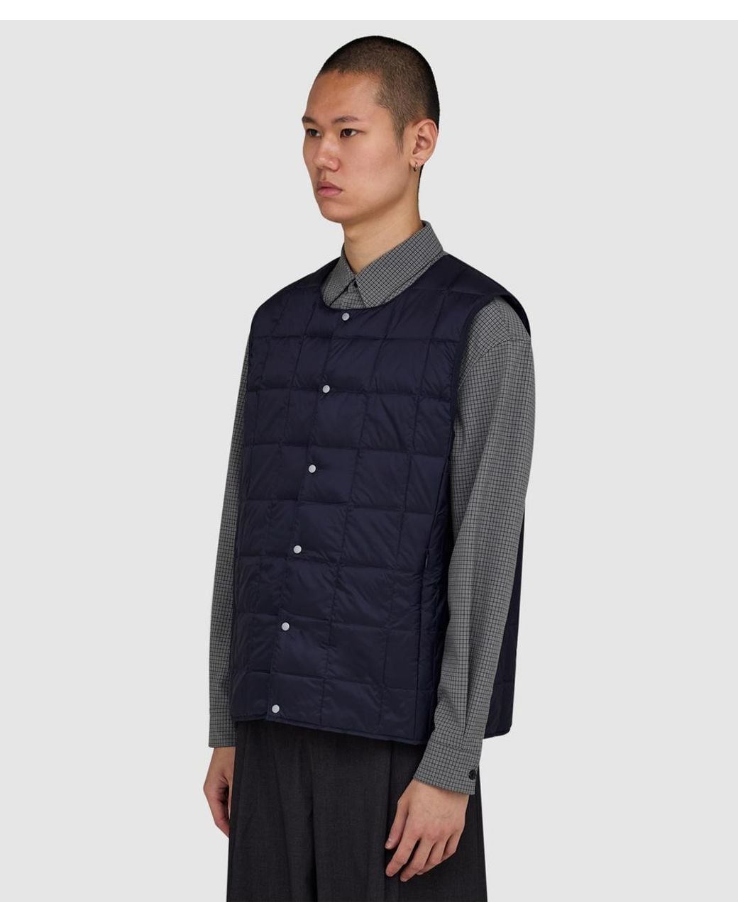 Taion Blue Crew Neck Down Vest Gilet for men