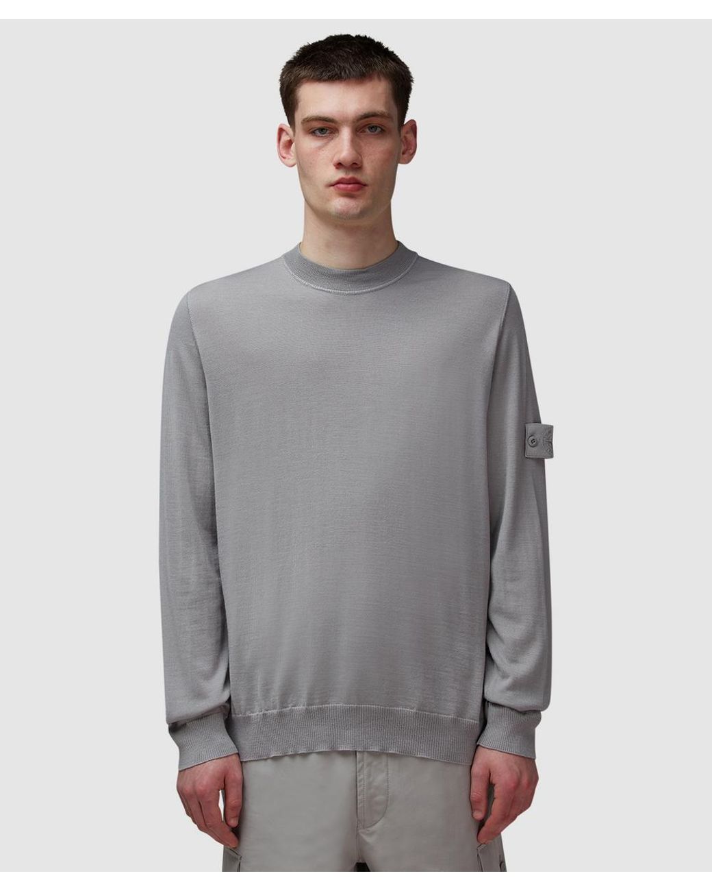 Stone Island Gray Ghost Wool Crewneck Sweatshirt for men