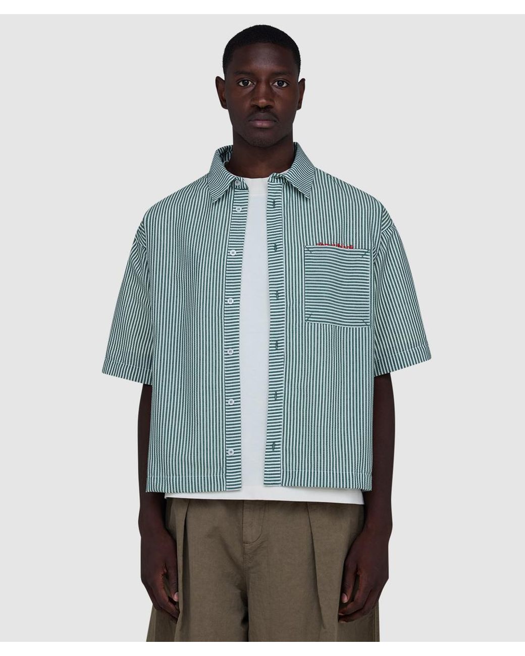 About Blank Blue Seersucker Shirt for men
