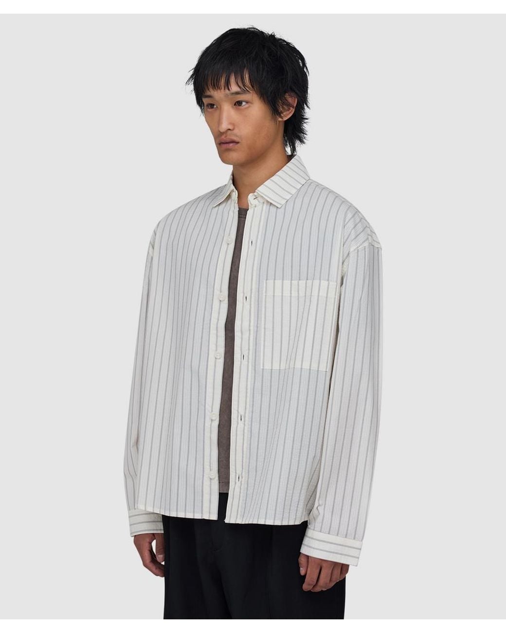MKI Miyuki-Zoku White Seersucker Stripe Dress Shirt (Off for men