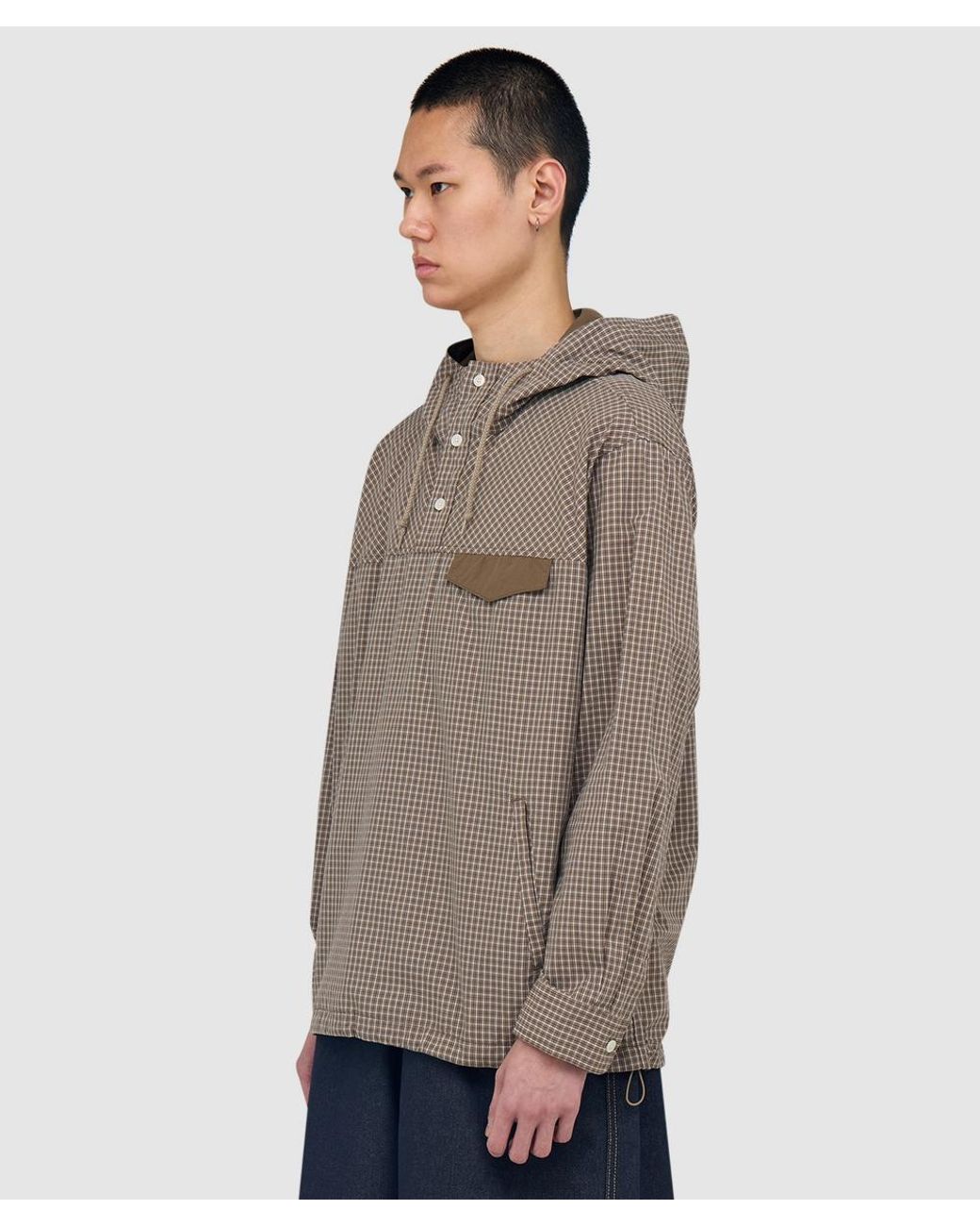 Beams Plus Gray Check Pullover Anorak Jacket Chk for men
