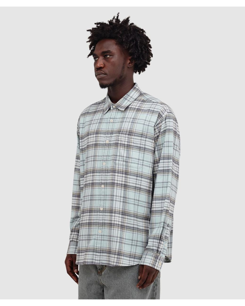 Thisisneverthat Gray Flannel Check Shirt (Sage for men