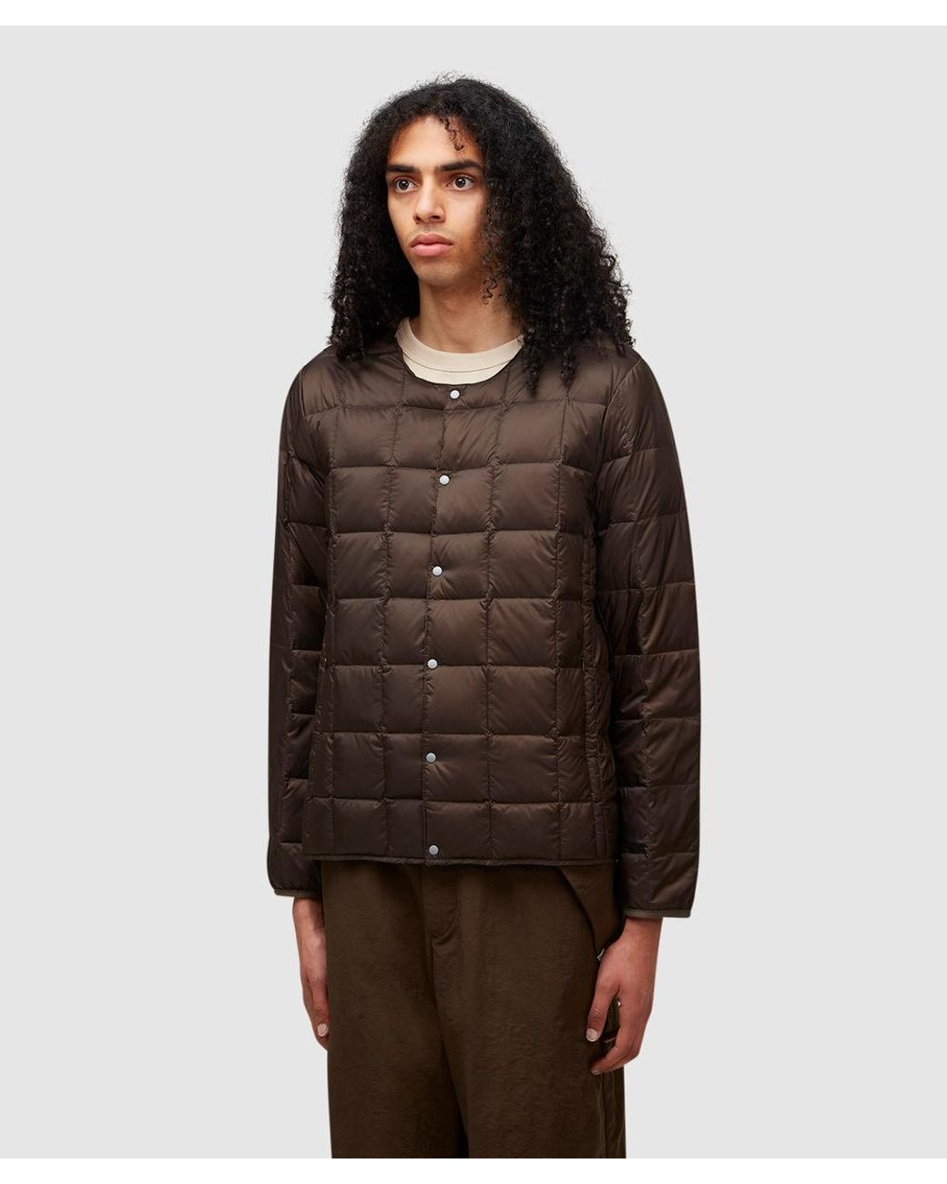 Taion Brown Crewneck Button Down Jacket (D Chocolate for men