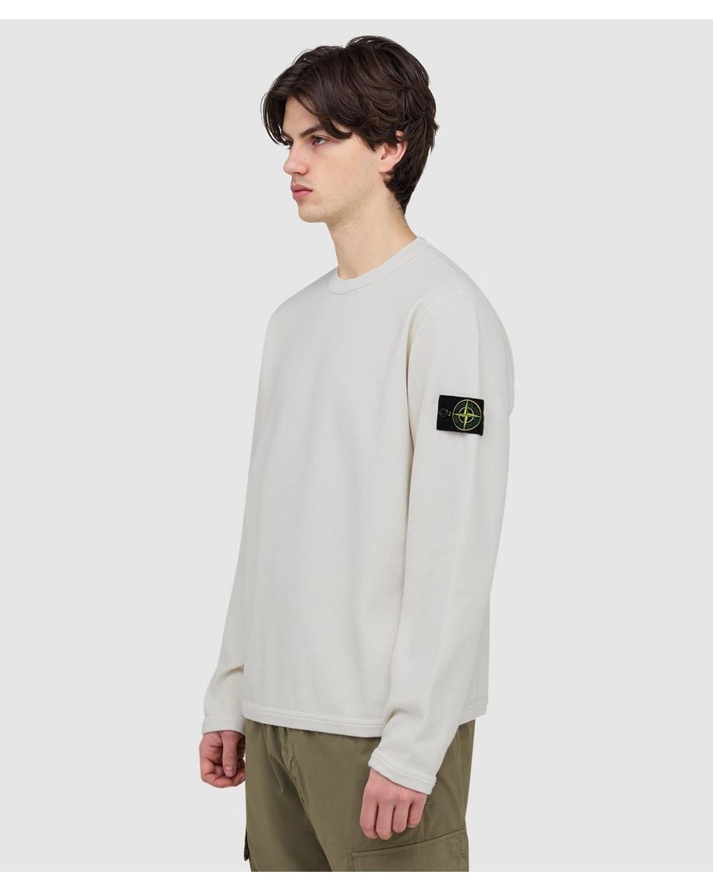 Stone Island White Mesh Stitch Fleece Sweatshirt (Ivory for men
