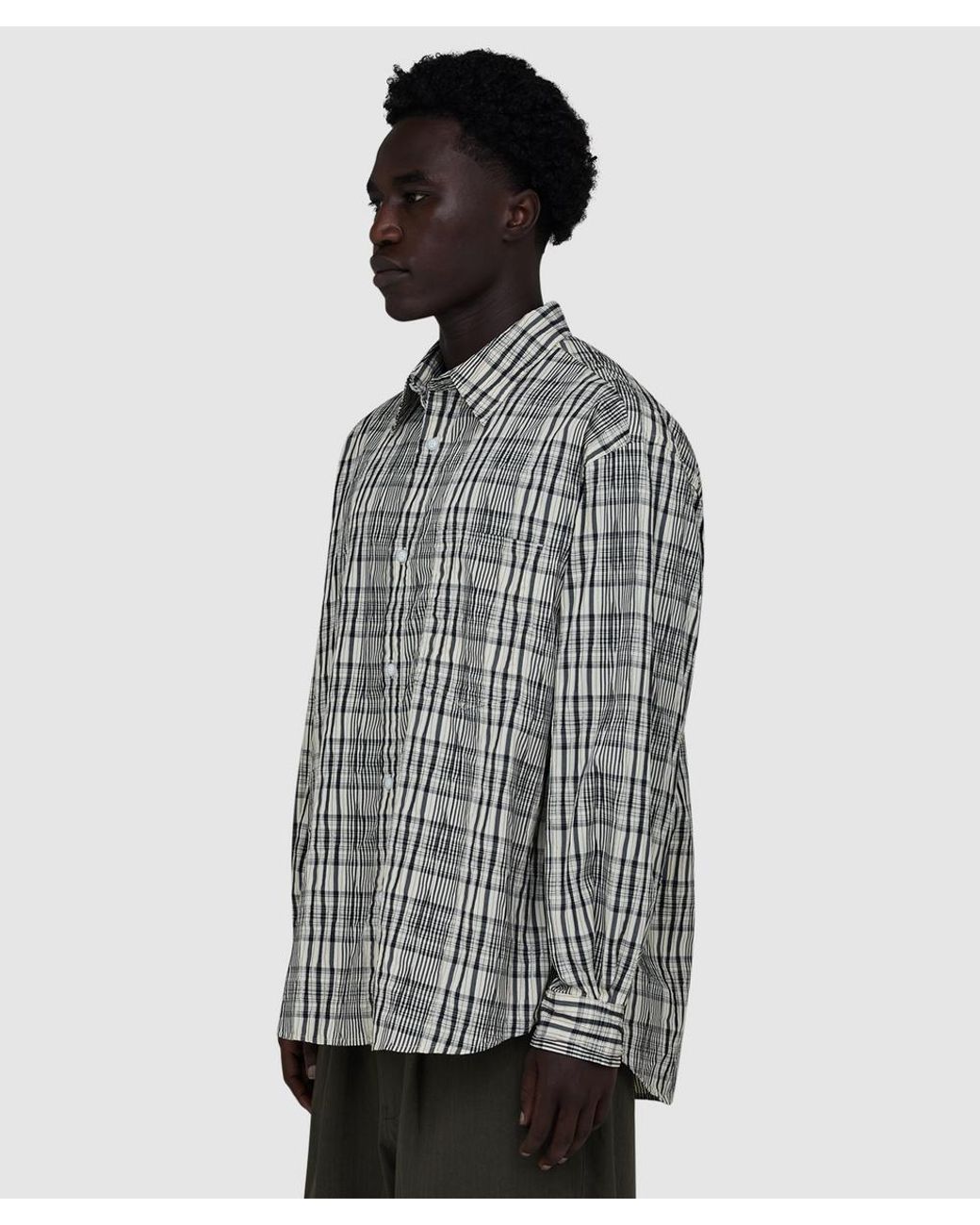 FRIZMWORKS Gray Gathered Check Shirt for men