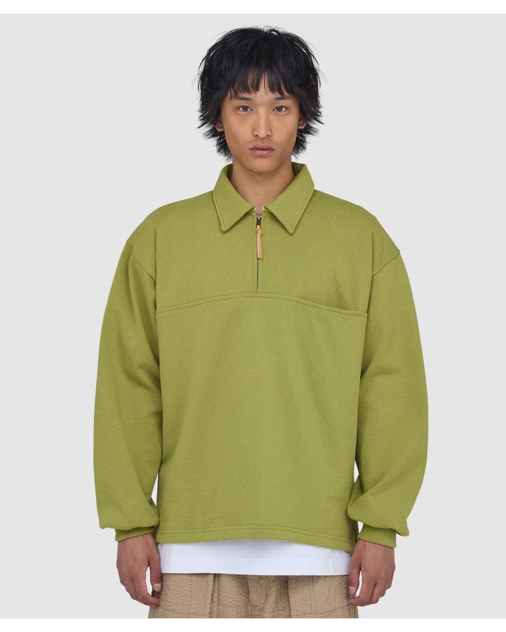 Cafe Mountain Green Quarter Zip Heavy Sweatshirt (Kiwi for men