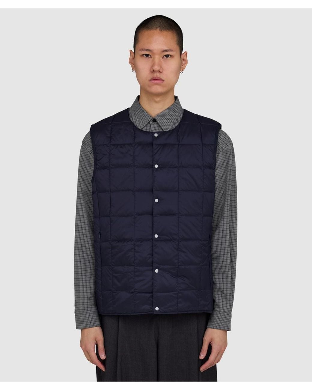 Taion Blue Crew Neck Down Vest Gilet for men
