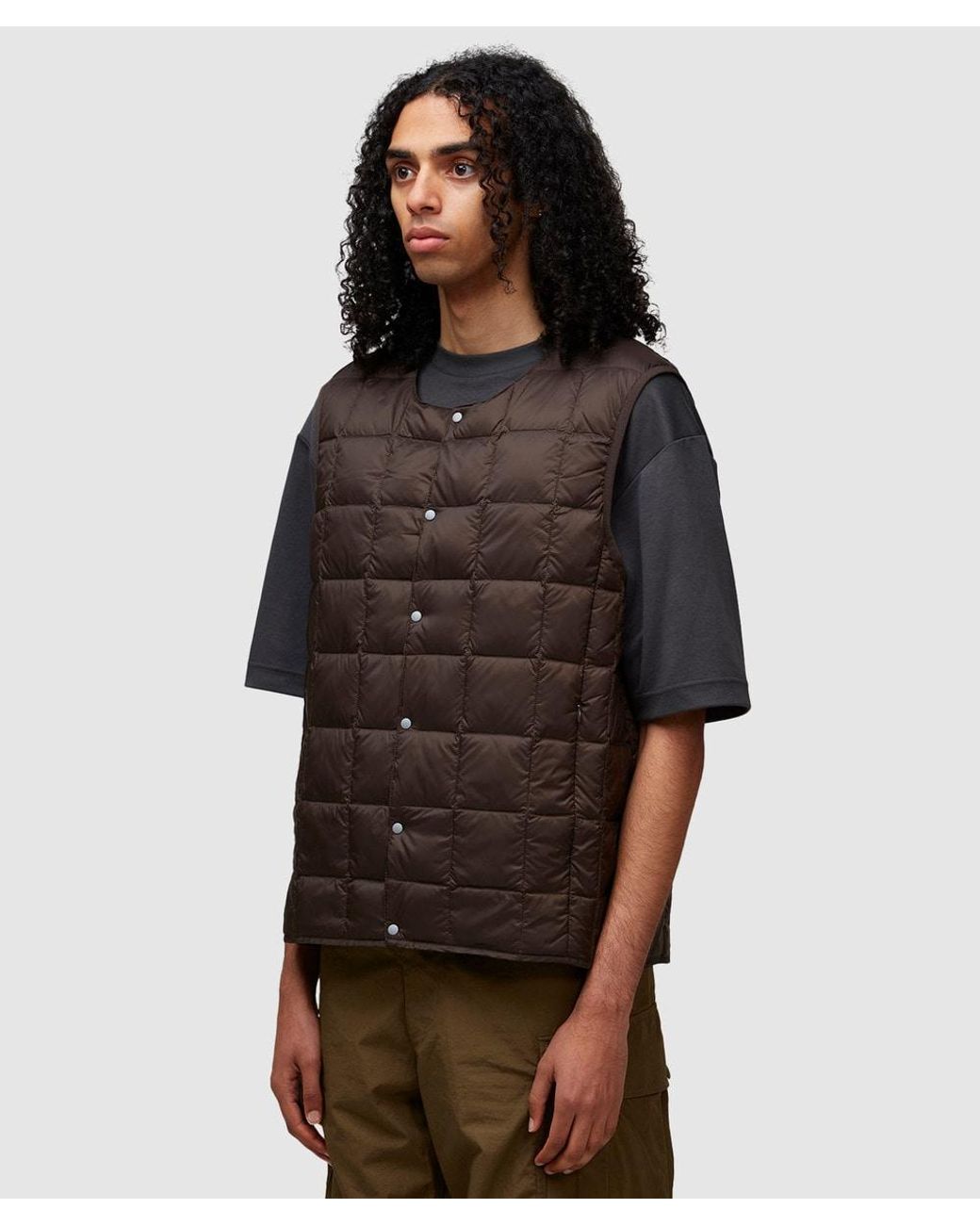 Taion Brown Crew Neck Down Vest Gilet for men