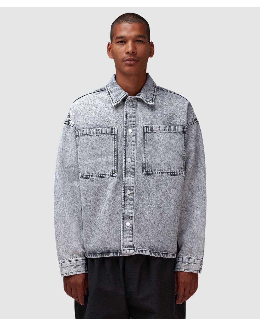 MKI Miyuki-Zoku Gray Denim Box Overshirt (Washed for men
