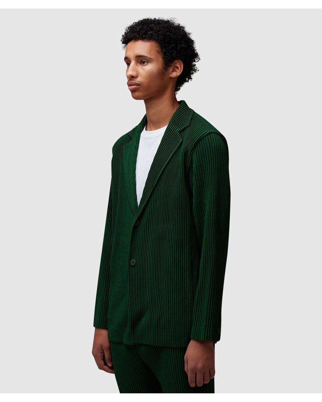 HOMME PLISSE オリーブグリーン ノーカラージャケット HOMME PLISSE ISSEY MIYAKE Colour Pleats Zip Jacket - Sage Green