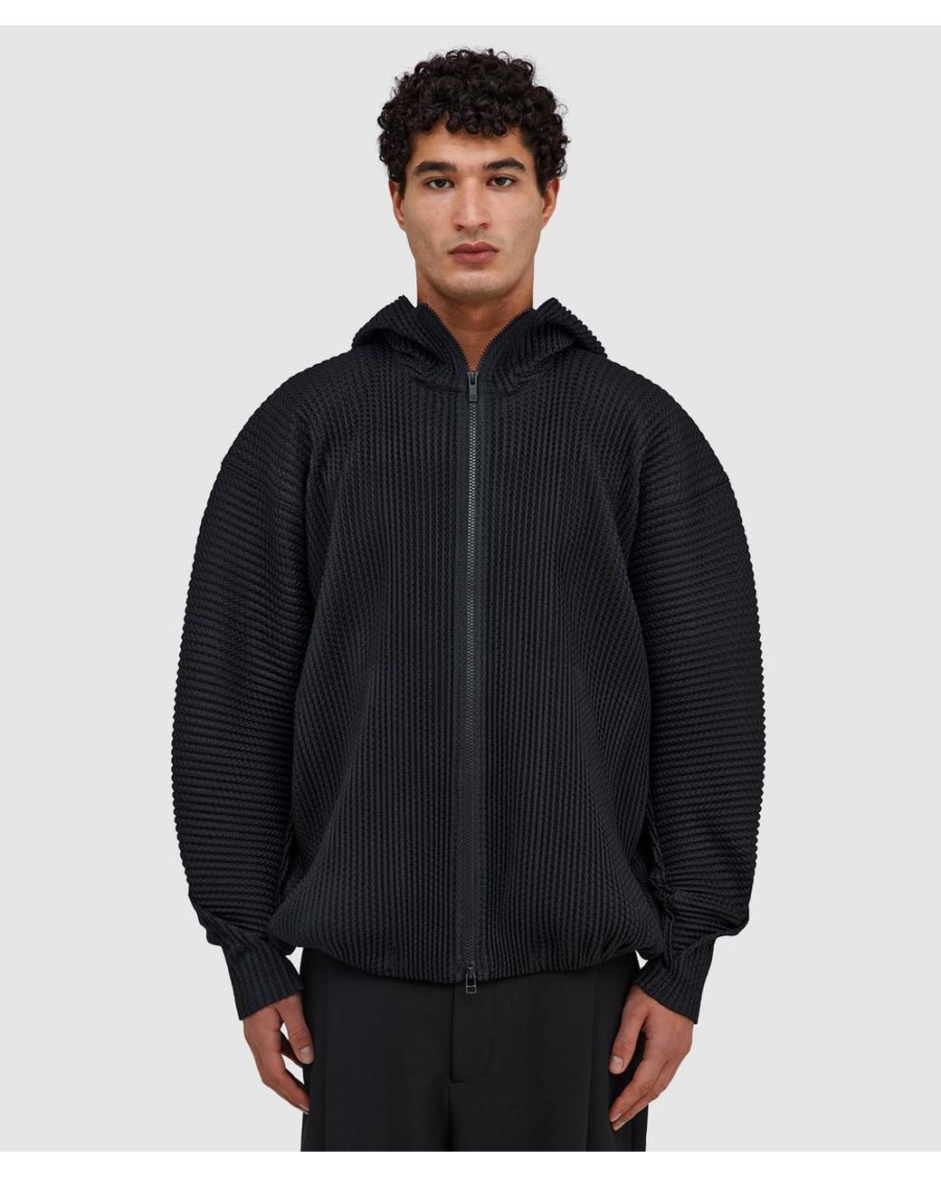Homme Plissé Issey Miyake Black Wickerwork Mesh Pleats Hoodie for men