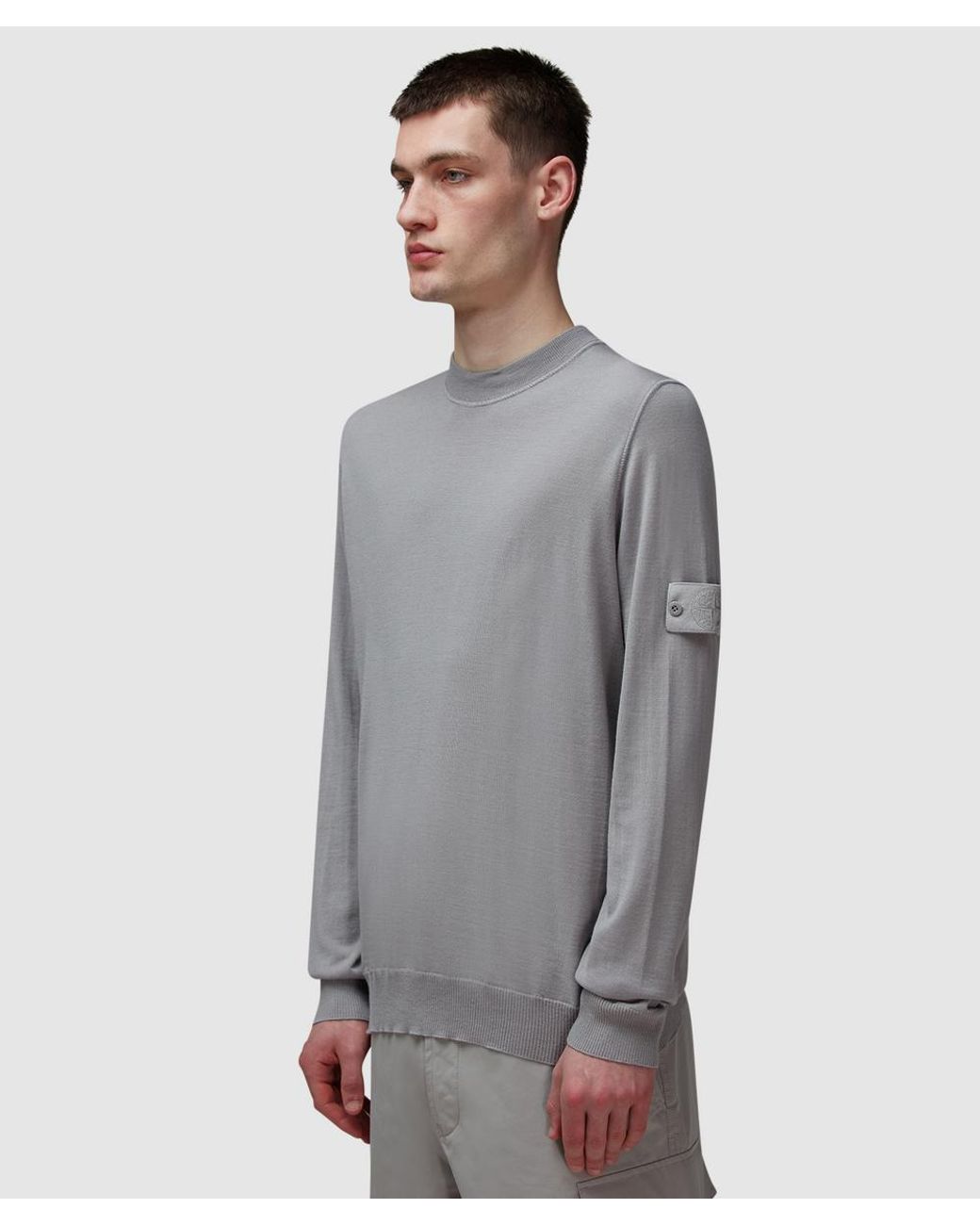Stone Island Gray Ghost Wool Crewneck Sweatshirt for men