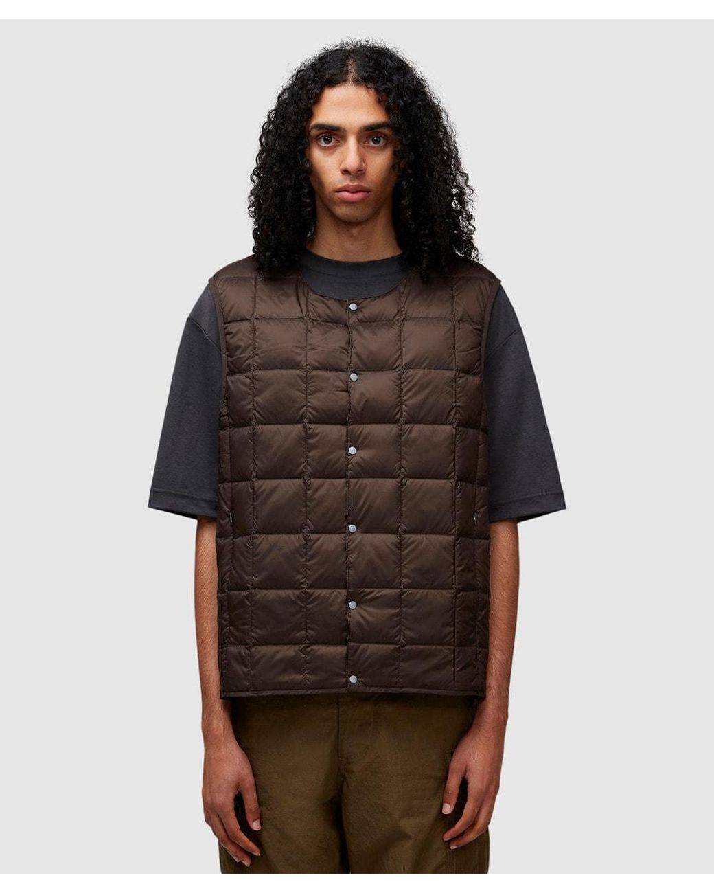 Taion Brown Crew Neck Down Vest Gilet for men