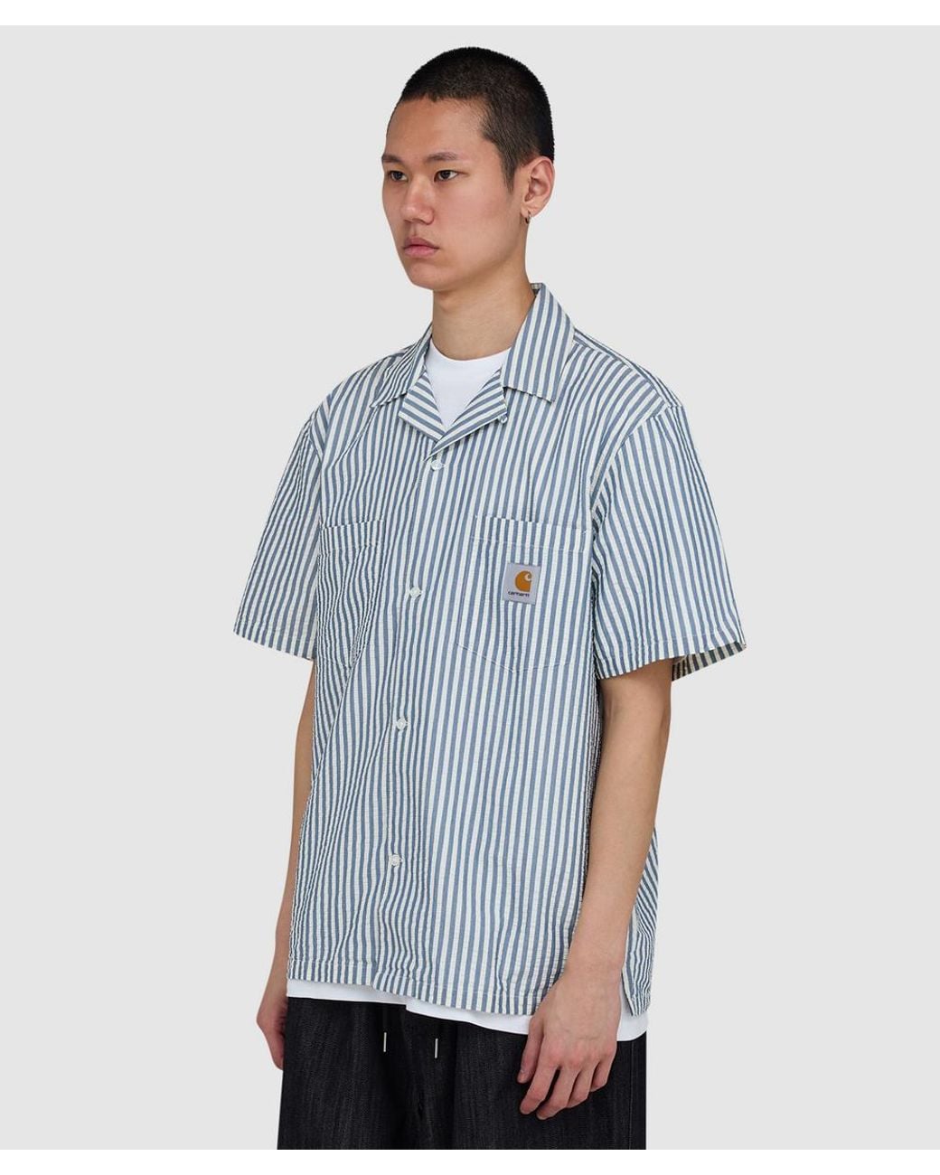 Carhartt Blue Leavel Shirt (Leavel Stripe, River Wax for men