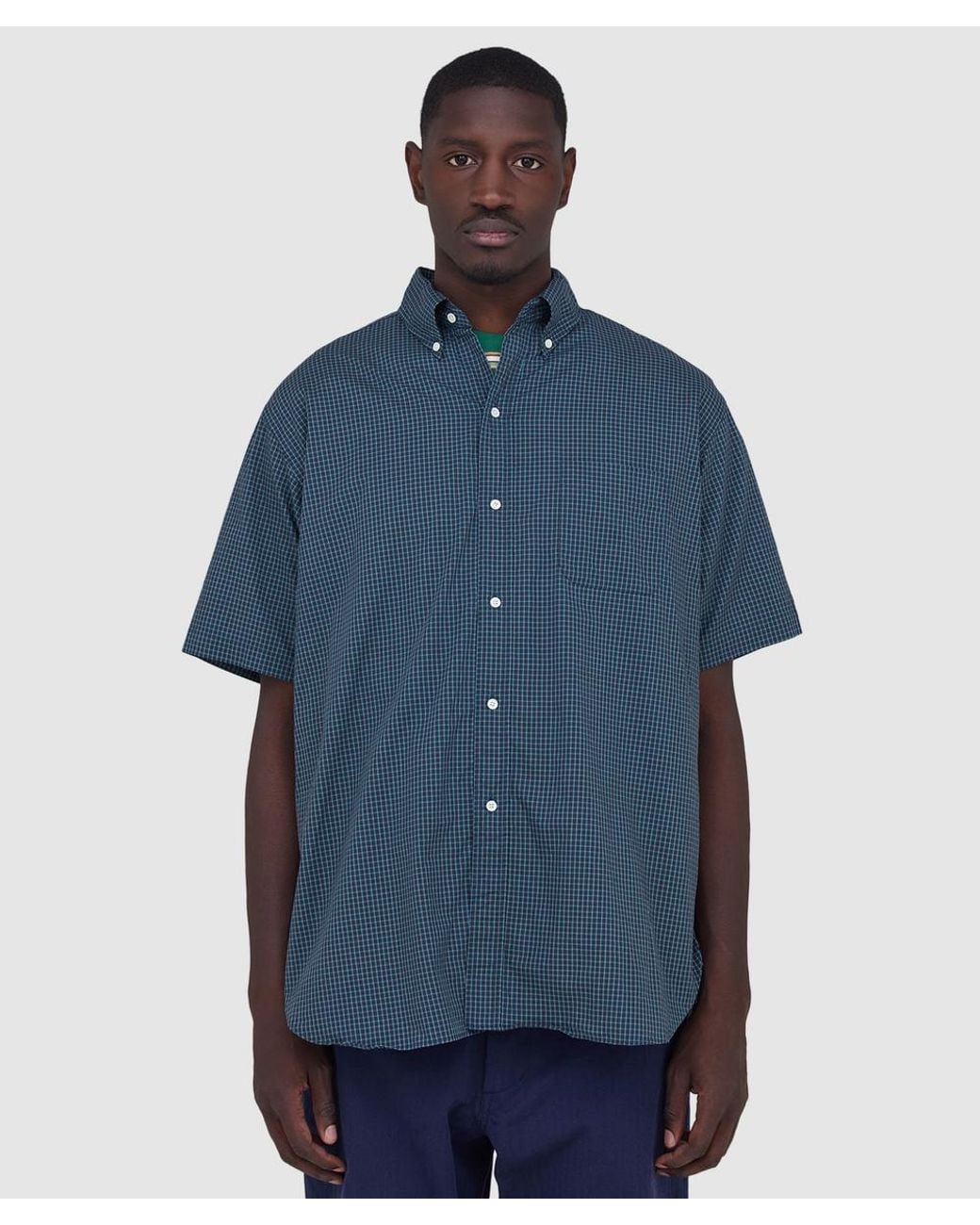 Beams Plus Blue B.D. Classic Fit Mini Plaid Shirt for men