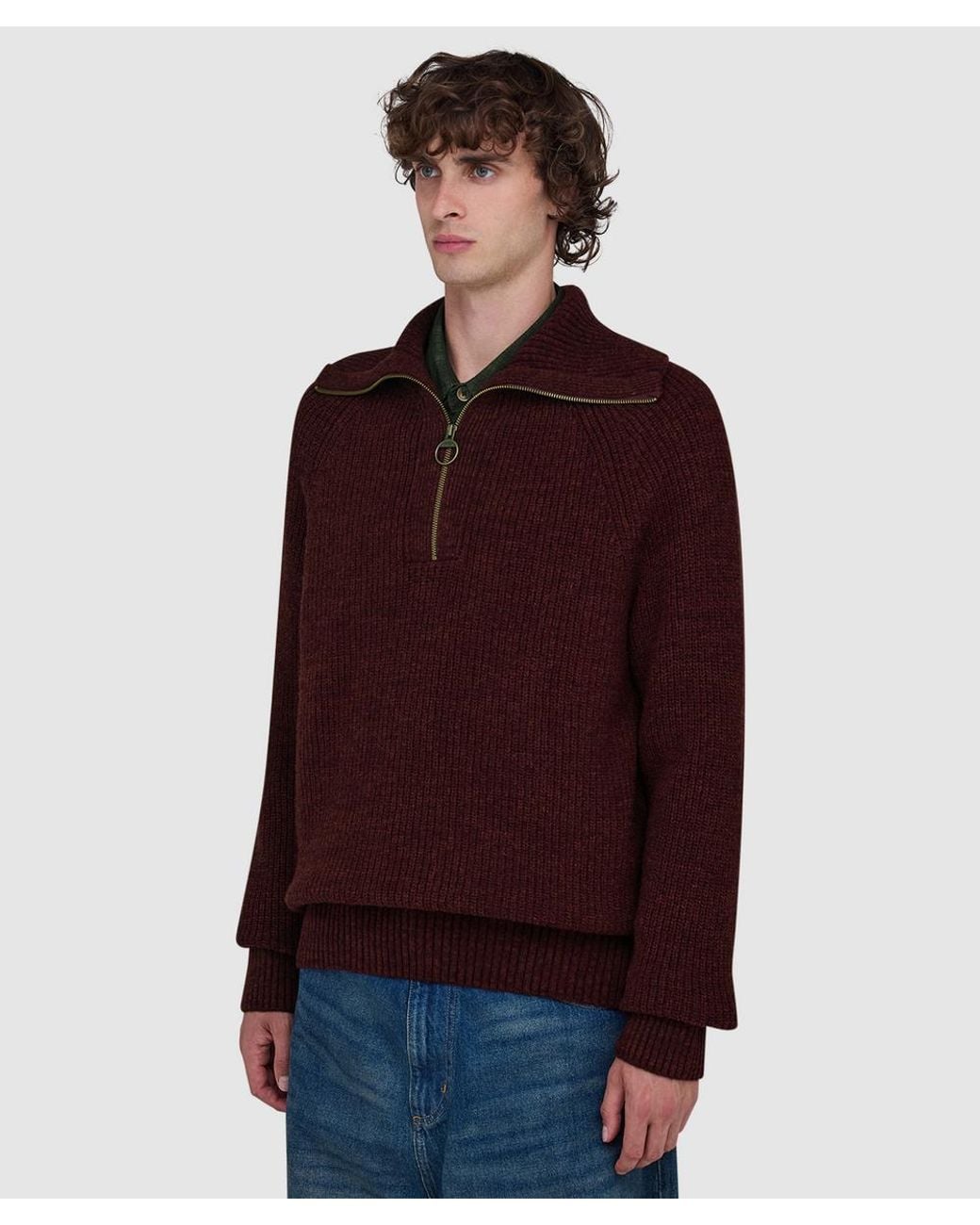 Barbour Red Riggbay Knitted Half Zip Sweater (Chestnut for men