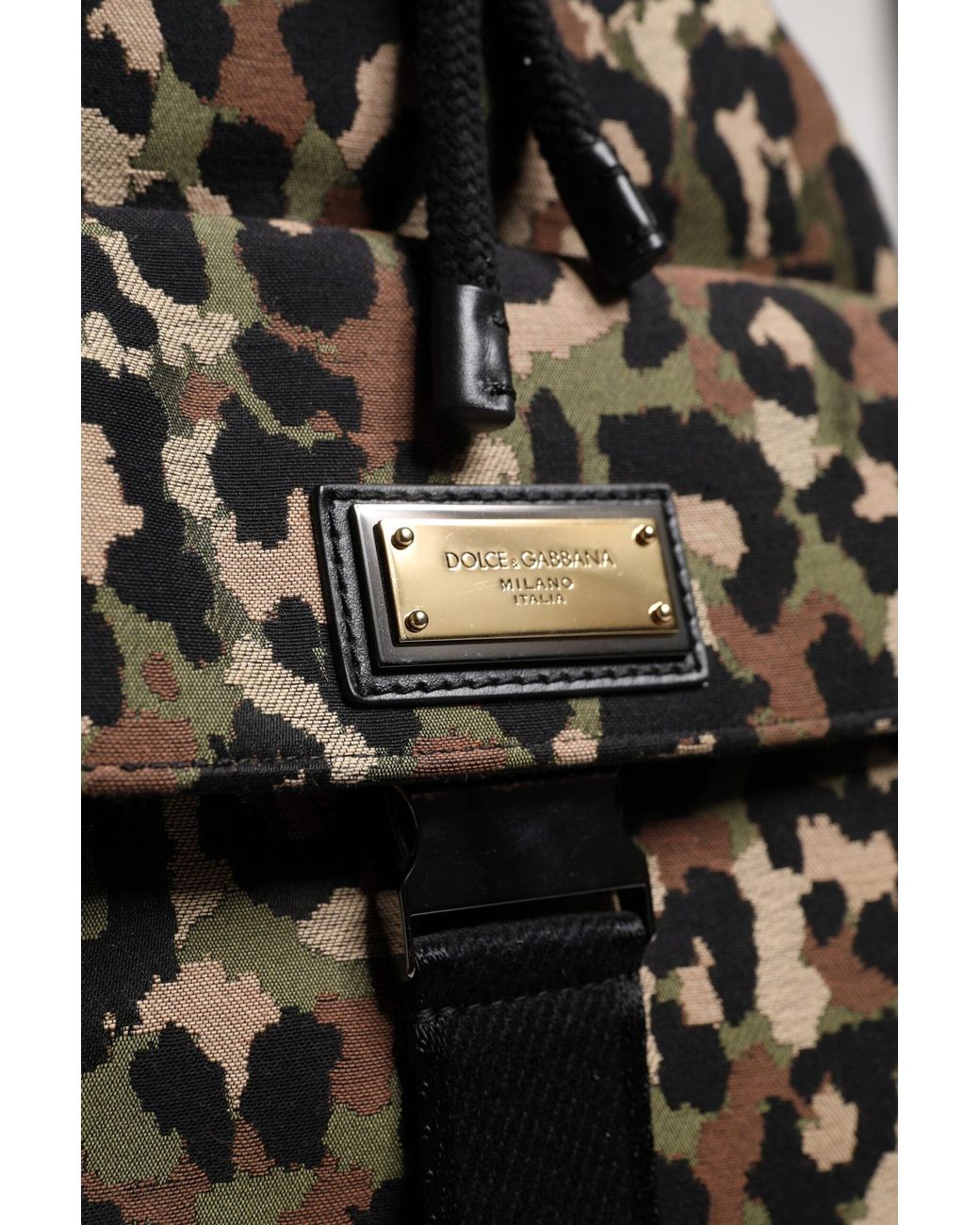 Dolce & Gabbana Black Multicolor Leopard Cotton Shoulder Bucket Bag for men