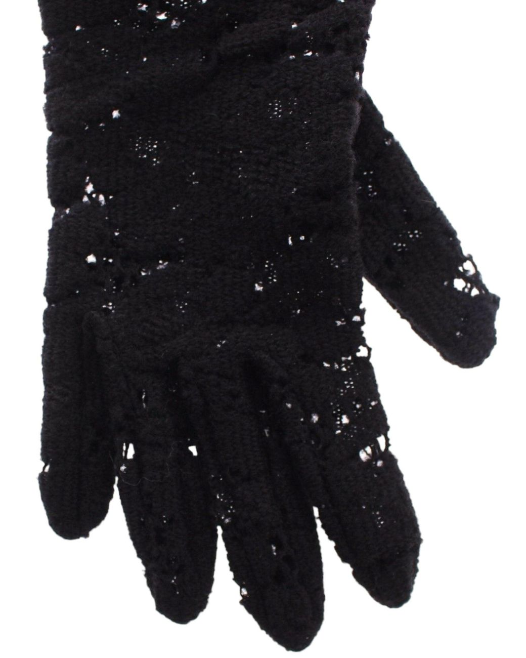 Dolce & Gabbana Black Wool Lace & Lamb Fur Elbow Gloves