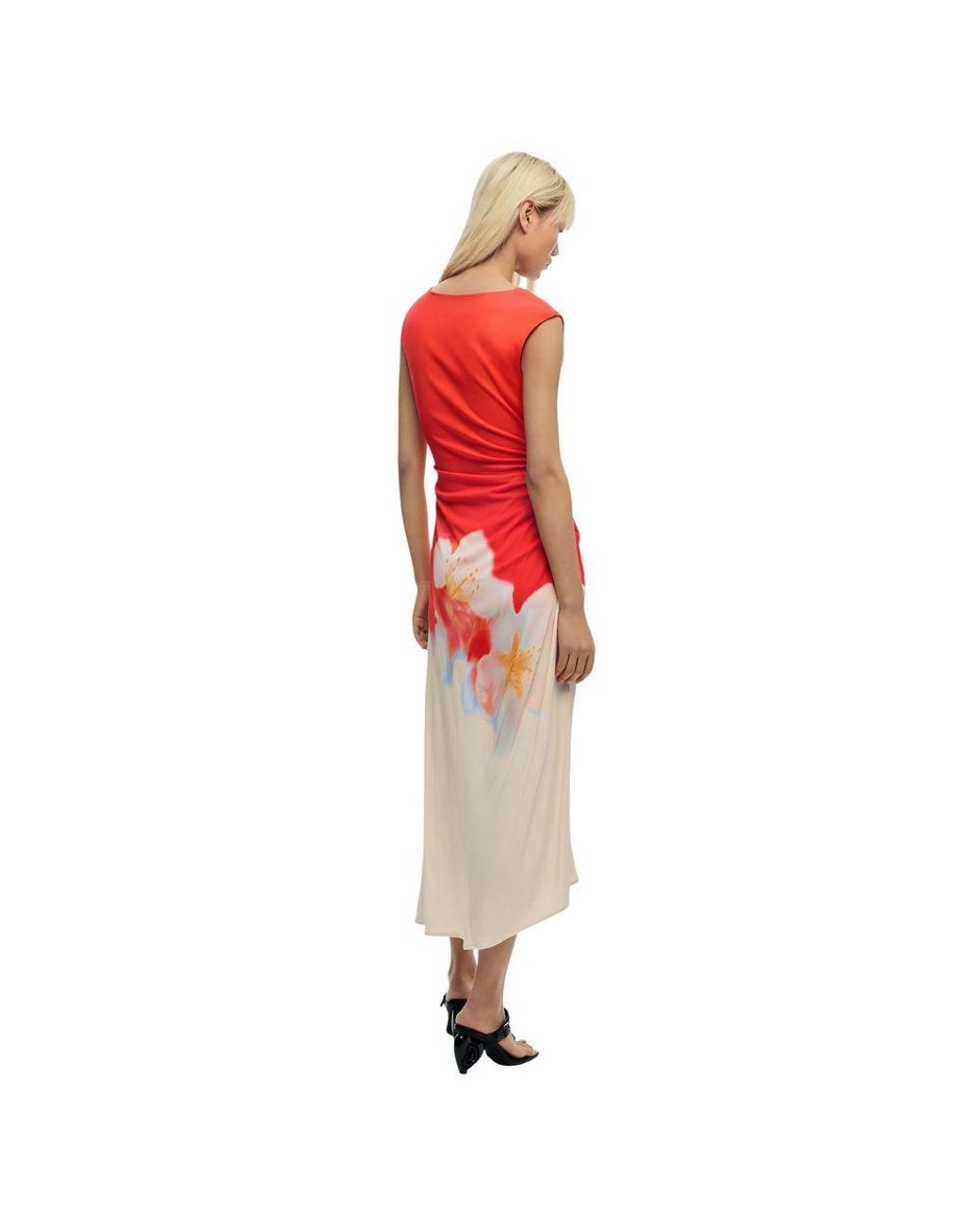 Desigual Red Orange Viscose Long Dress