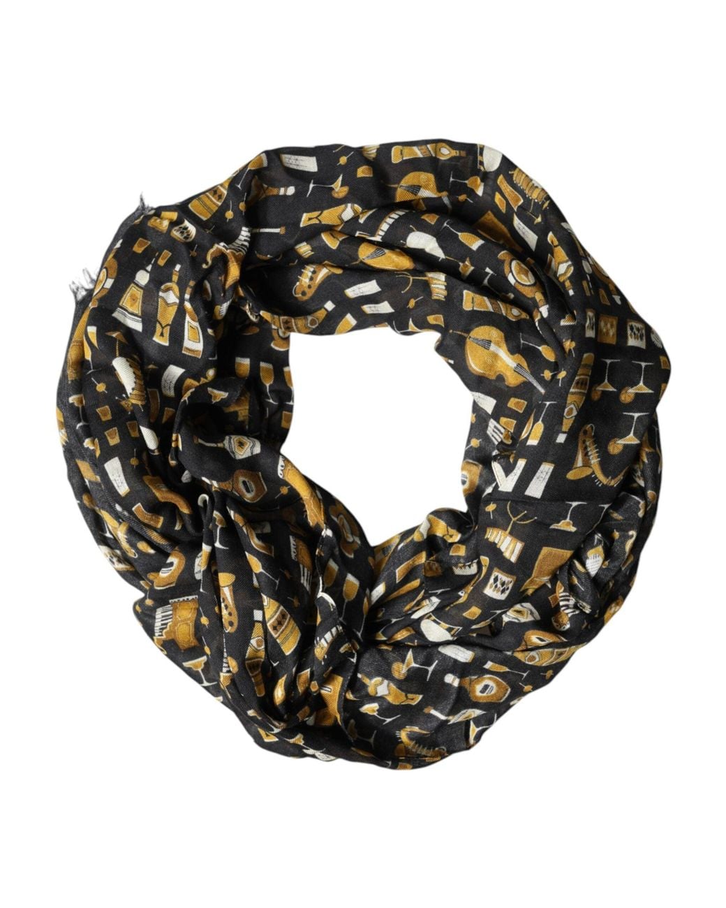 Dolce & Gabbana Black Jazz Club Print Neck Wrap Shawl Scarf for men