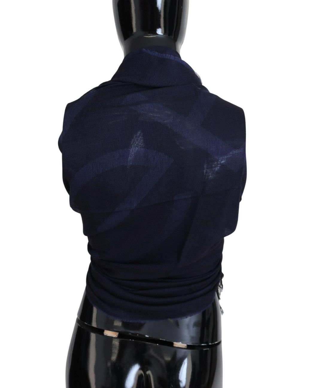 Gianfranco Ferré Black Dark Blue Wool Neck Wrap Shawl Fringes Scarf
